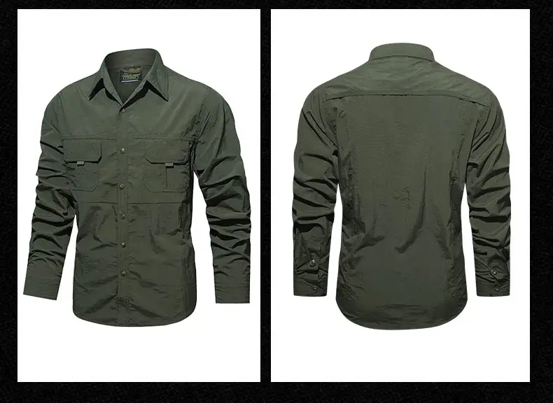 Men's Blue Waterproof Long-Sleeve Shirt with 2 Chest Pockets — feature 8