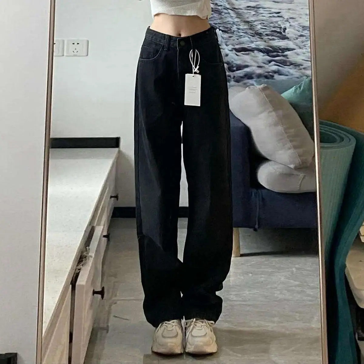 Women White Wide Leg Pants High Waist Casual Autumn Winter - Image 8