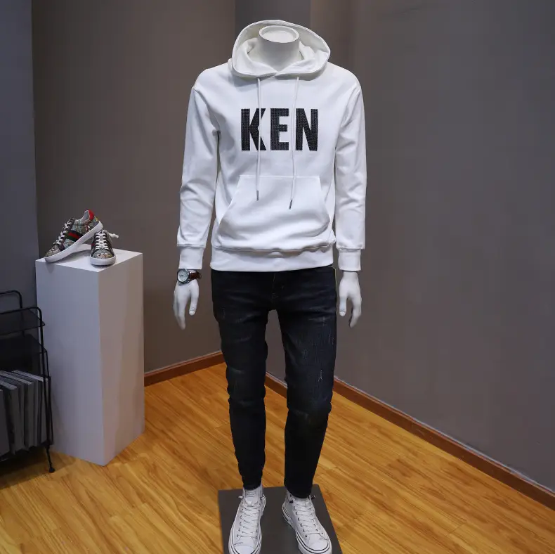 Men's White Ken Printed Hoodie & Black Pants Set — feature 7