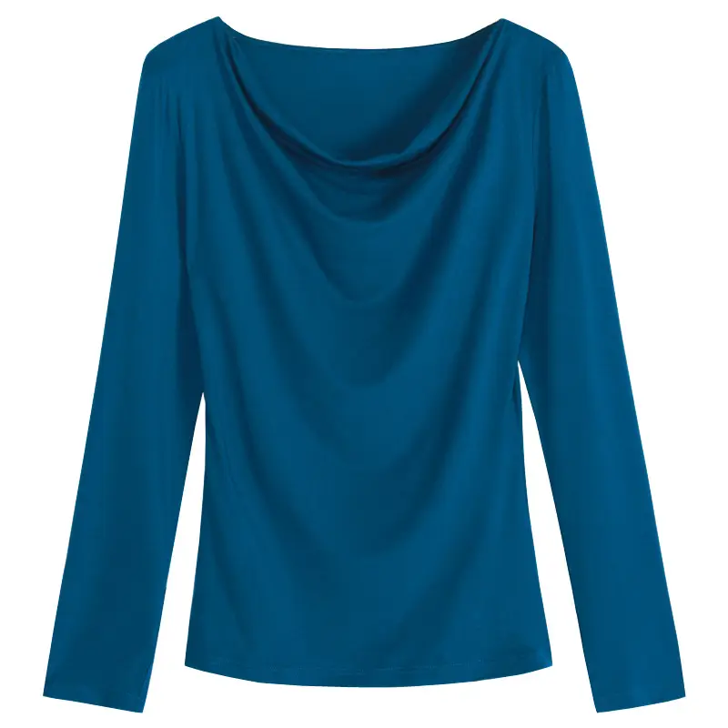 Blue Long-Sleeved Belly Covering Women's Shirt - Image 9