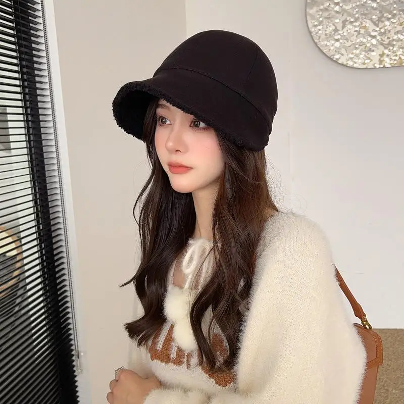 Warm Plush Fisherman Hat for Women Korean Style All-Match Cap