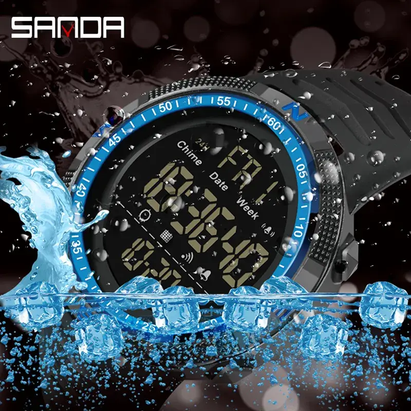 Sanda Digital Analog Watch Red Black Waterproof Student Sports
