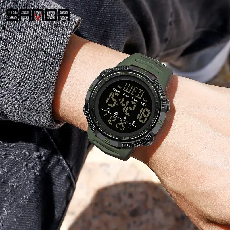 Sanda Digital Analog Watch Red Black Waterproof Student Sports