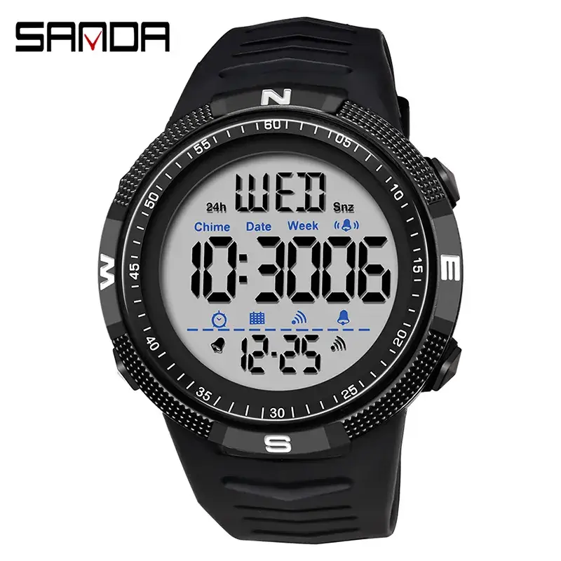 Sanda Digital Analog Watch Red Black Waterproof Student Sports