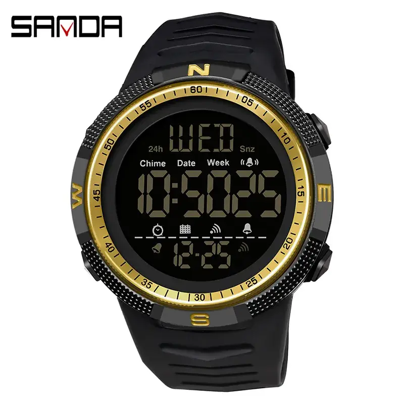 Sanda Digital Analog Watch Red Black Waterproof Student Sports