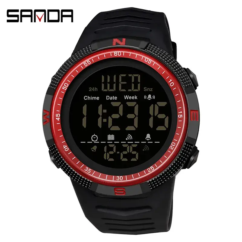 Sanda Digital Analog Watch Red Black Waterproof Student Sports