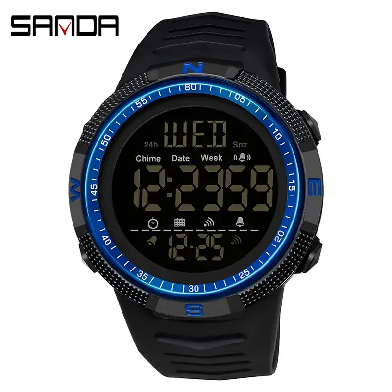 Sanda Digital Analog Watch Red Black Waterproof Student Sports