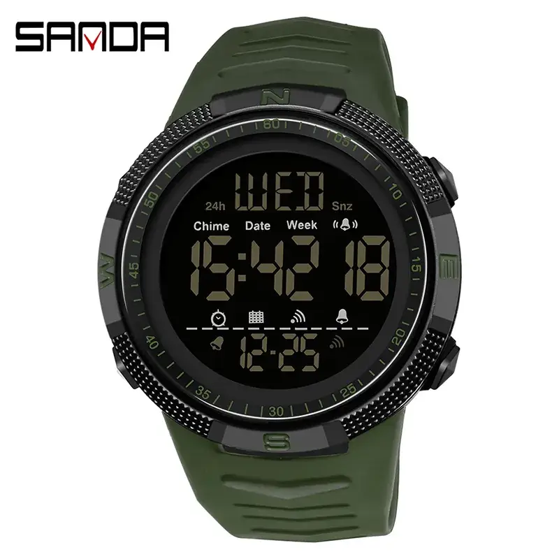 Sanda Digital Analog Watch Red Black Waterproof Student Sports