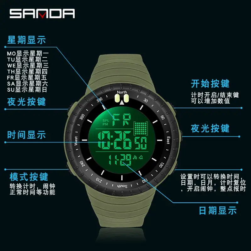 Sanda Digital Men's Watch Black Waterproof 128 Hours - Image 26