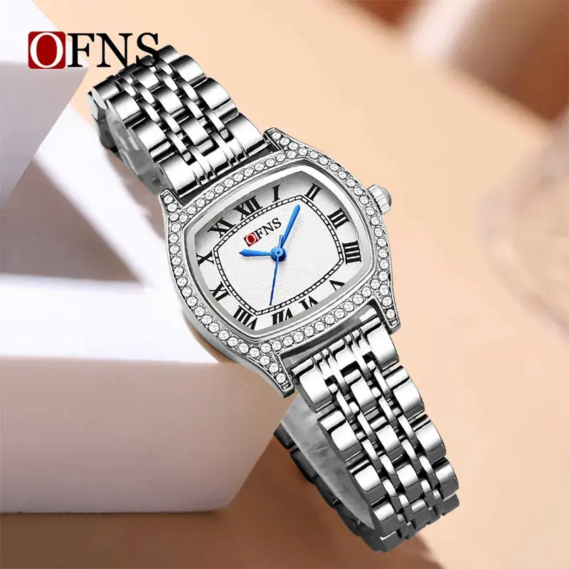 Women's Diamond Roman Numeral Quartz Watch Gold Black Strap