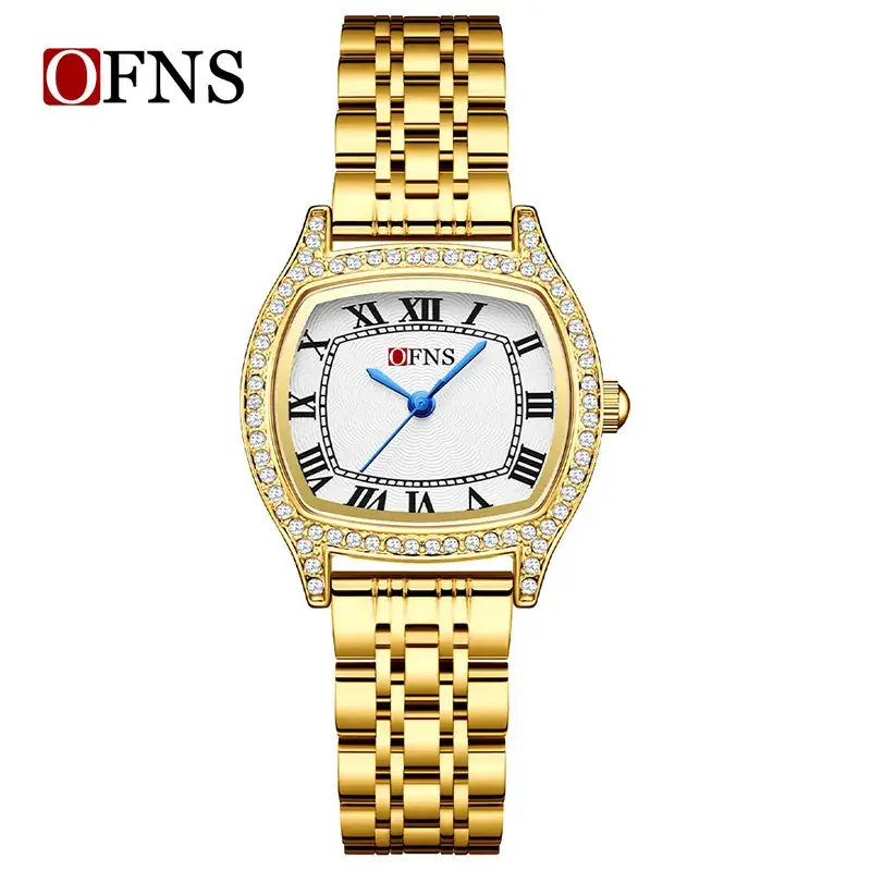 Women's Diamond Roman Numeral Quartz Watch Gold Black Strap