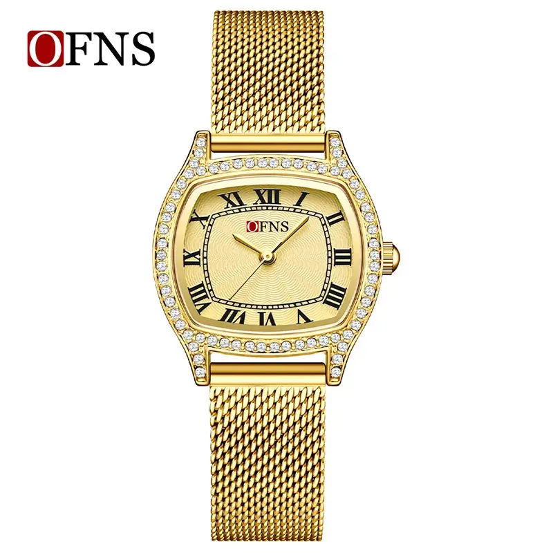 Women's Diamond Roman Numeral Quartz Watch Gold Black Strap