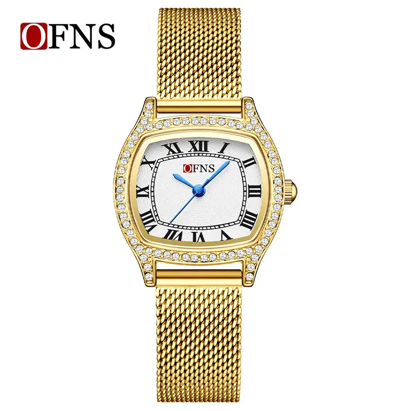 Women's Diamond Roman Numeral Quartz Watch Gold Black Strap
