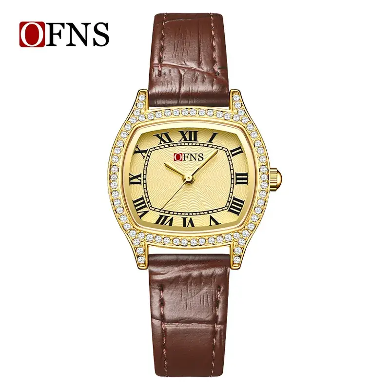 Women's Diamond Roman Numeral Quartz Watch Gold Black Strap
