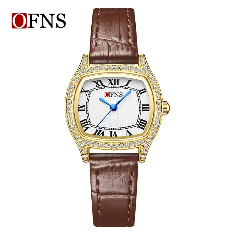 Women's Diamond Roman Numeral Quartz Watch Gold Black Strap