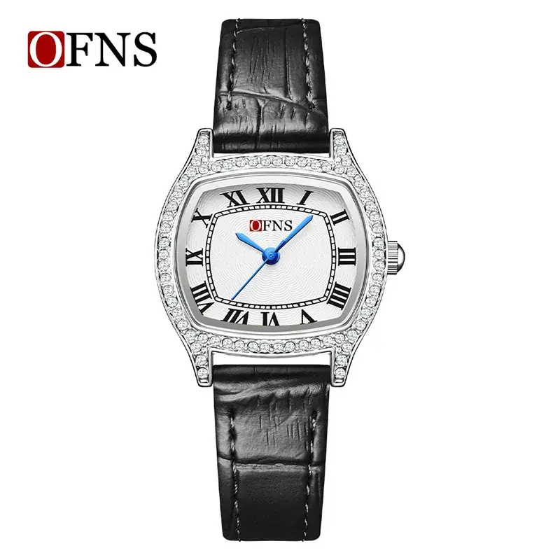 Women's Diamond Roman Numeral Quartz Watch Gold Black Strap
