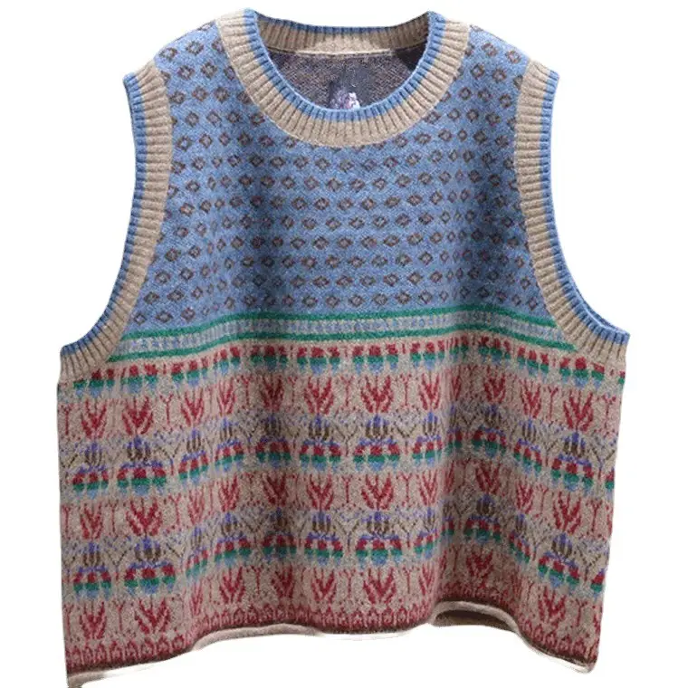 Literary Retro Vest Knitwear for Women Sleeveless Loose Lazy Style Round Neck Small Flower Casual 2024 Pullover Knitwear for Women - Image 6