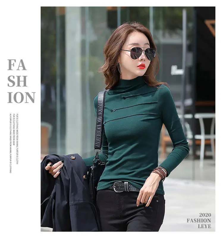 Women's German Velvet Turtleneck Shirt Brown Slim Fit — feature 10