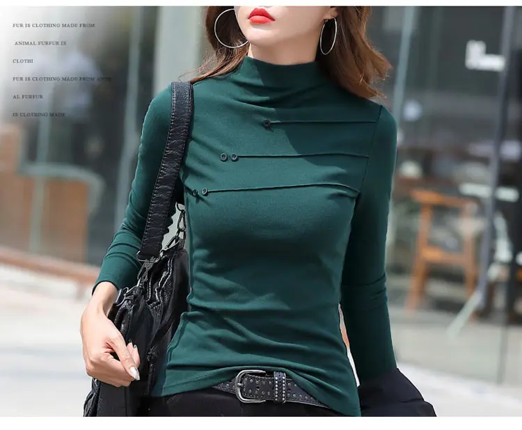 Women's German Velvet Turtleneck Shirt Brown Slim Fit — feature 11