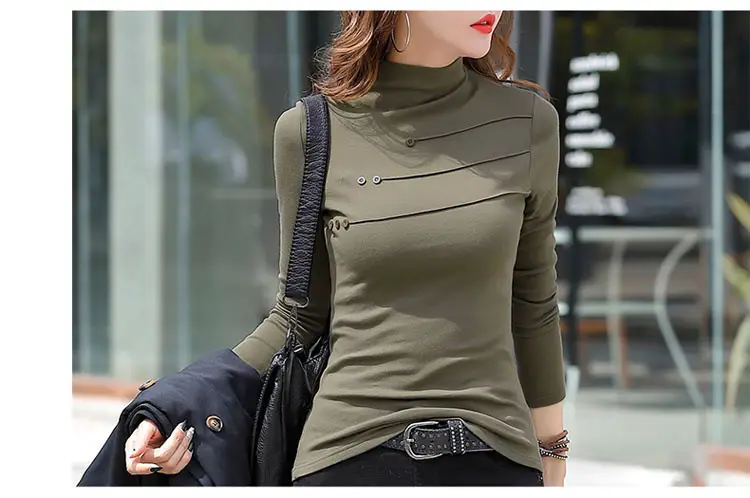 Women's German Velvet Turtleneck Shirt Brown Slim Fit — feature 16