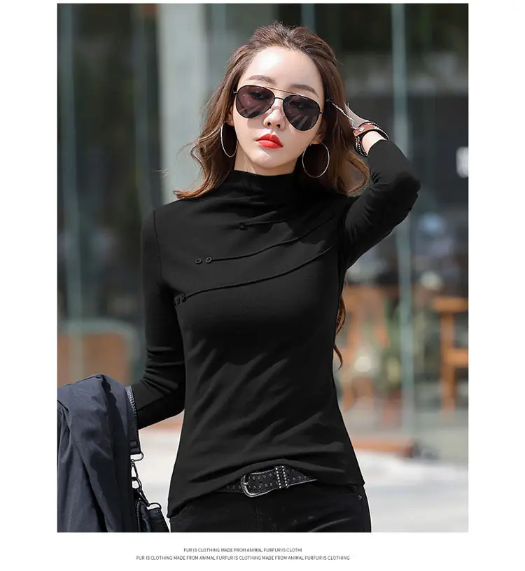 Women's German Velvet Turtleneck Shirt Brown Slim Fit — feature 17