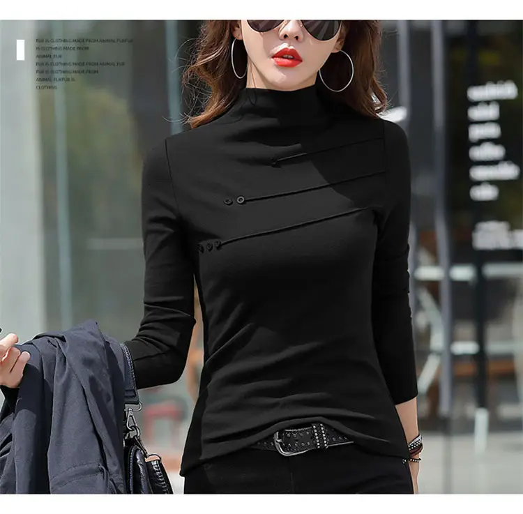 Women's German Velvet Turtleneck Shirt Brown Slim Fit — feature 19