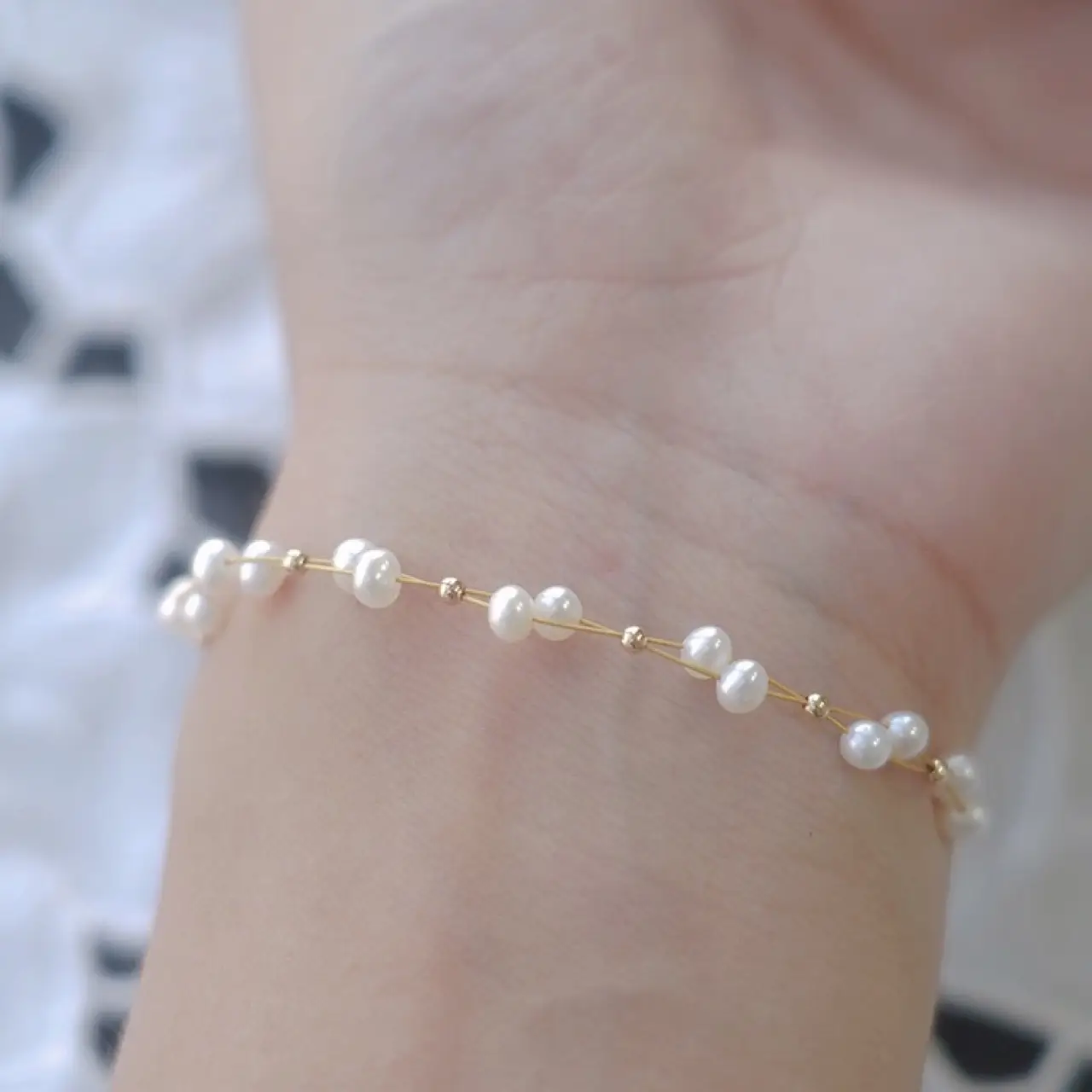 Pearl Bracelet 14K Gold with Iron Buckle for Women