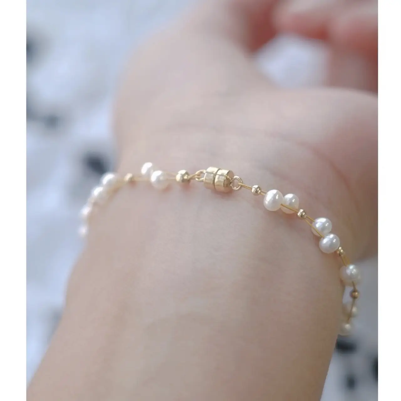 Pearl Bracelet 14K Gold with Iron Buckle for Women