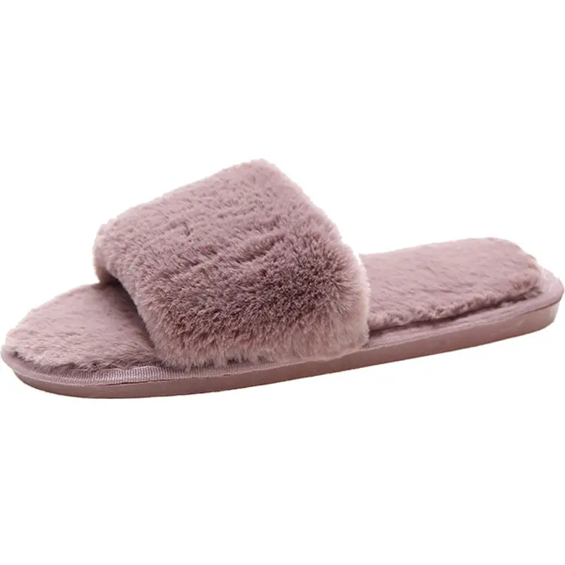 Foreign trade cotton slippers furry slippers women's indoor home autumn and winter short plush flat open slippers word plus size slippers