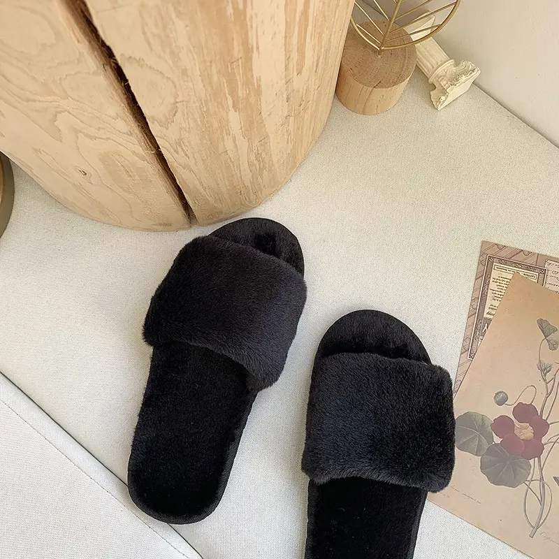 Foreign trade cotton slippers furry slippers women's indoor home autumn and winter short plush flat open slippers word plus size slippers