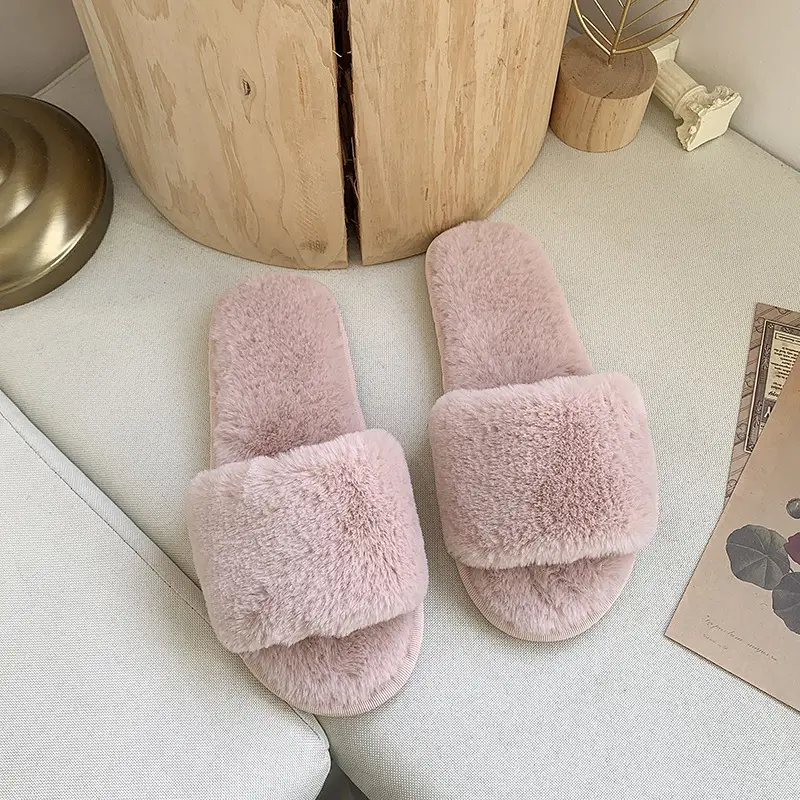 Foreign trade cotton slippers furry slippers women's indoor home autumn and winter short plush flat open slippers word plus size slippers