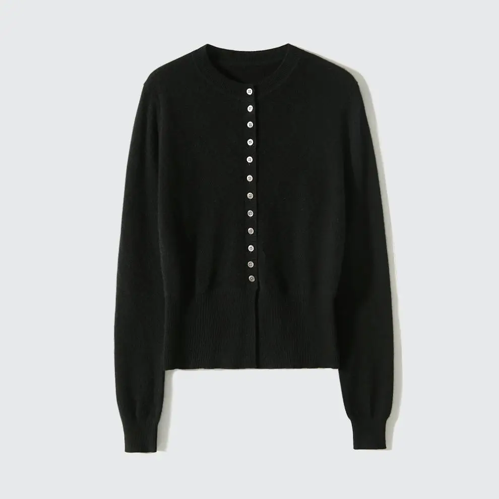 Women Button Slit Knit Cardigan Black 2025 — feature 1