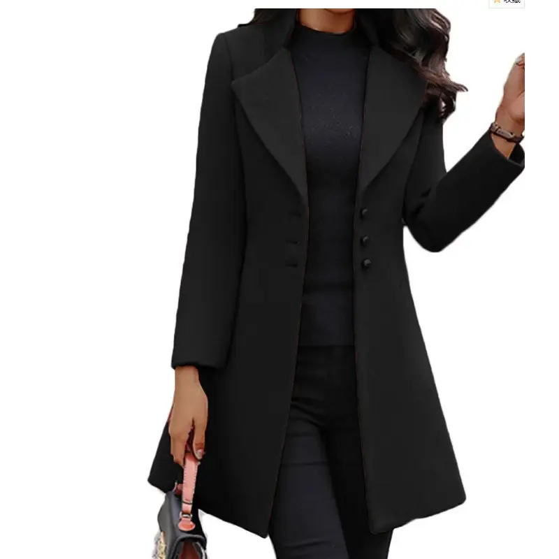 Women's Long Lapel Wool Coat Solid Yellow - Image 7