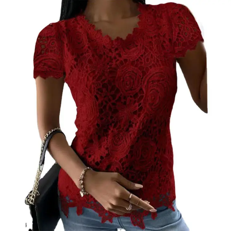 Red Lace Long Sleeve Top for Women 2025 Winter - Image 20