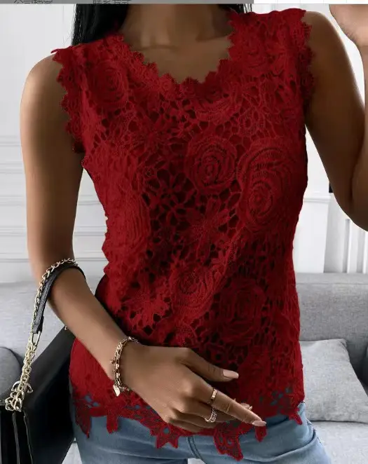 Red Lace Long Sleeve Top for Women 2025 Winter - Image 13
