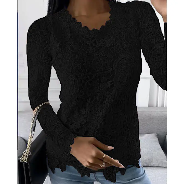 Red Lace Long Sleeve Top for Women 2025 Winter - Image 2