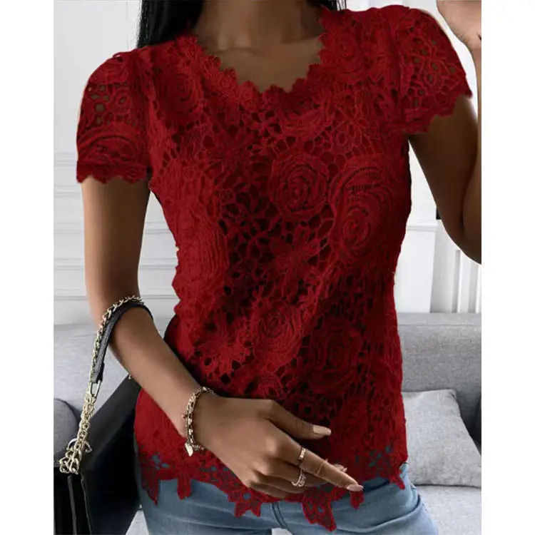 Red Lace Long Sleeve Top for Women 2025 Winter - Image 8
