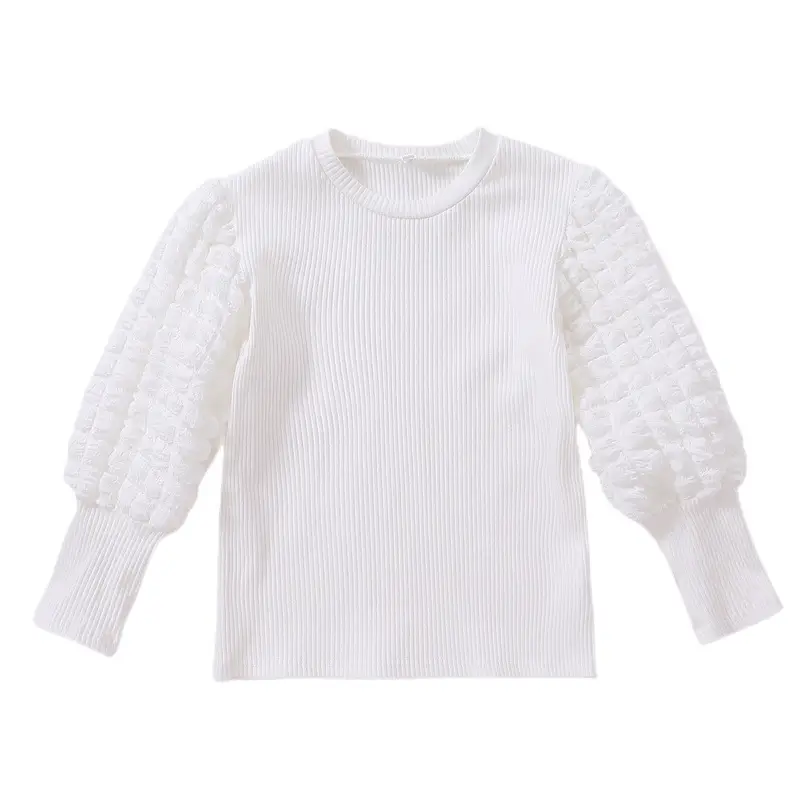 Girls White Cotton Long Sleeve T-Shirt with Lantern Puff Design - Image 6