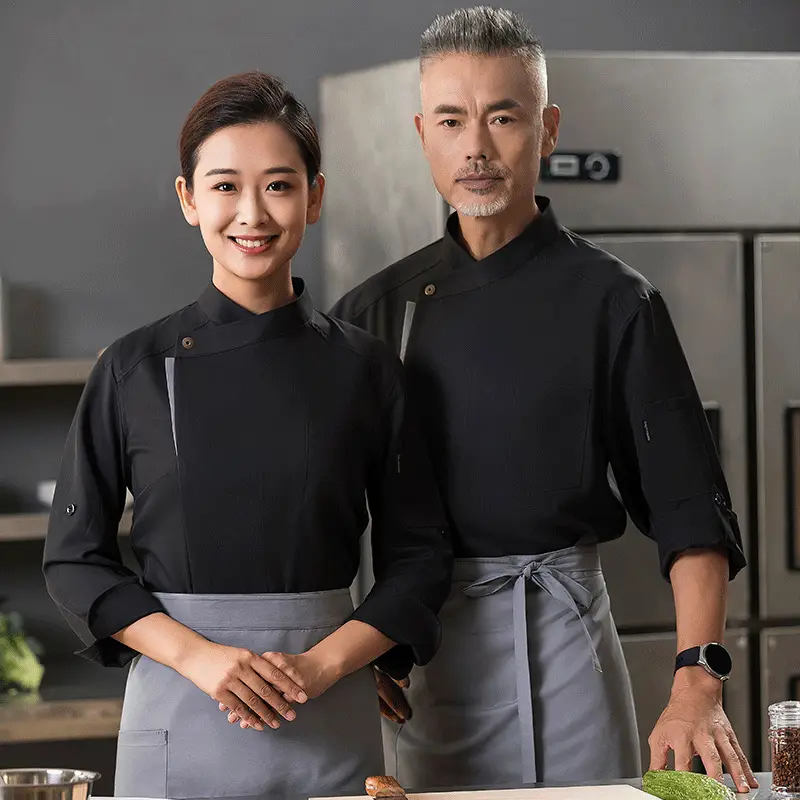 High-end Chef Workwear Blue Long Sleeve for Men