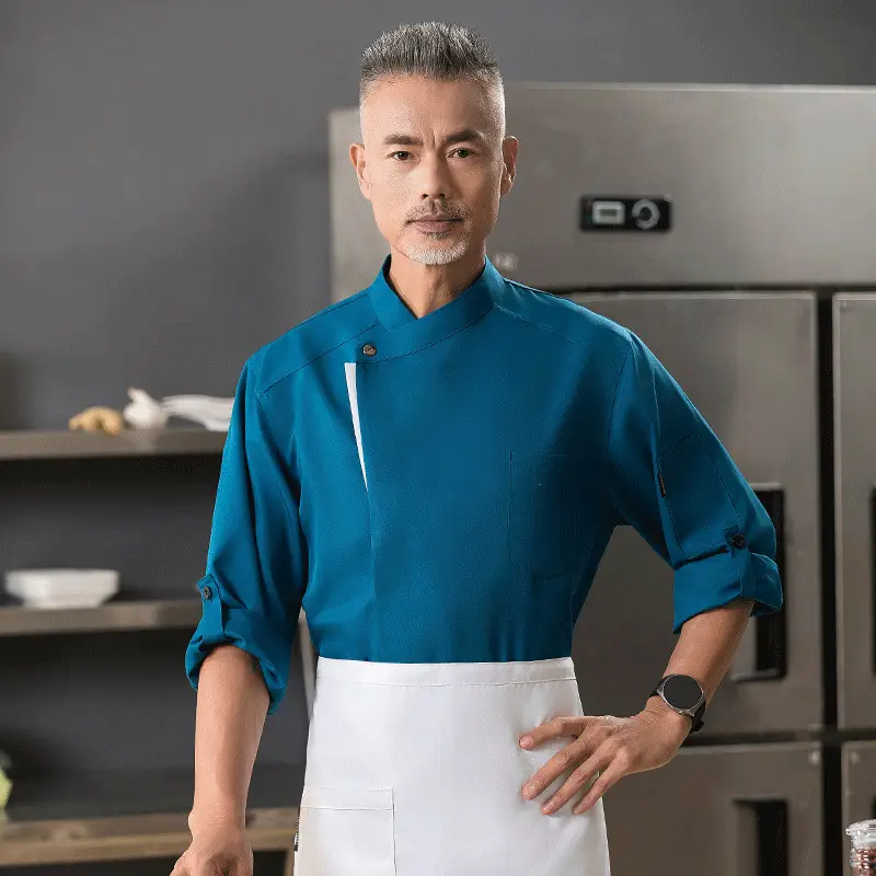 High-end Chef Workwear Blue Long Sleeve for Men