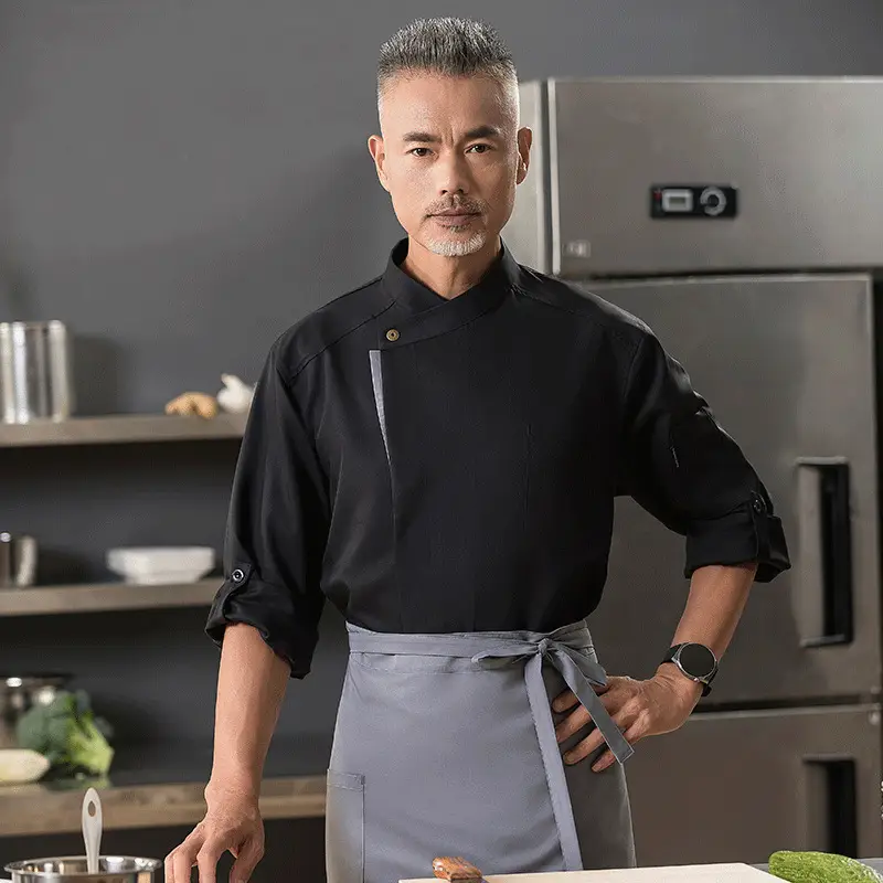 High-end Chef Workwear Blue Long Sleeve for Men