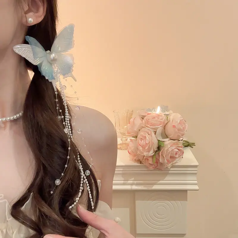 Sweet Pink Bow Pearl Tassel Hairpin for Girls - Image 4