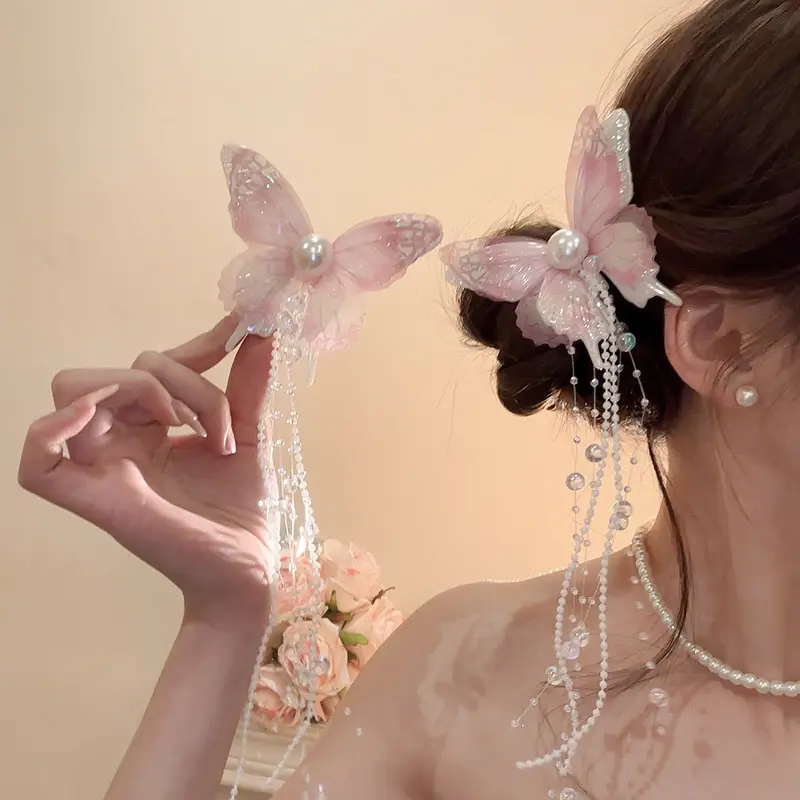 Sweet Pink Bow Pearl Tassel Hairpin for Girls — feature 10