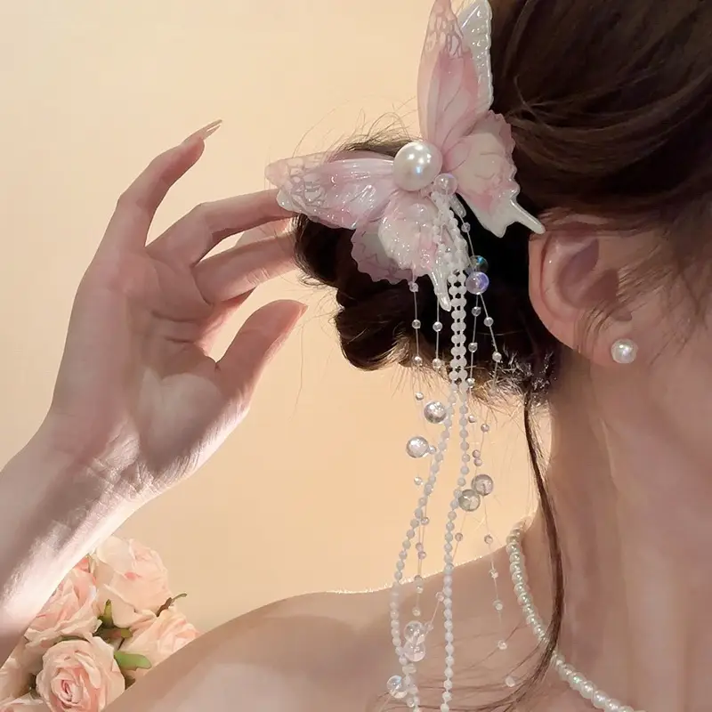 Sweet Pink Bow Pearl Tassel Hairpin for Girls — feature 13