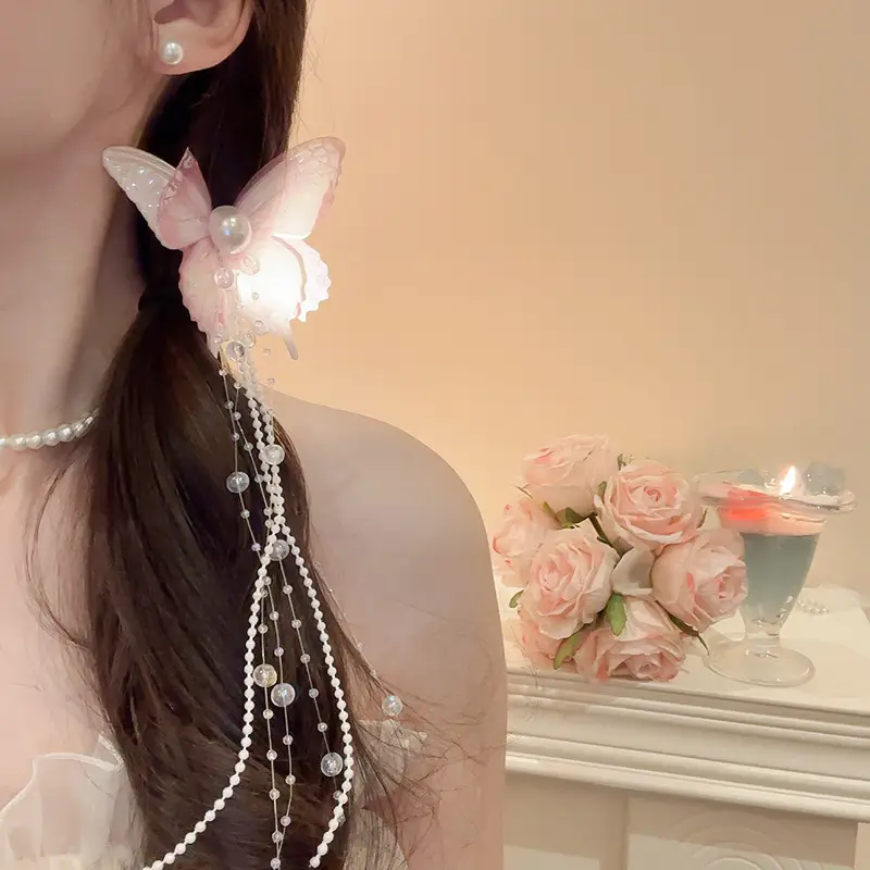 Sweet Pink Bow Pearl Tassel Hairpin for Girls — feature 15