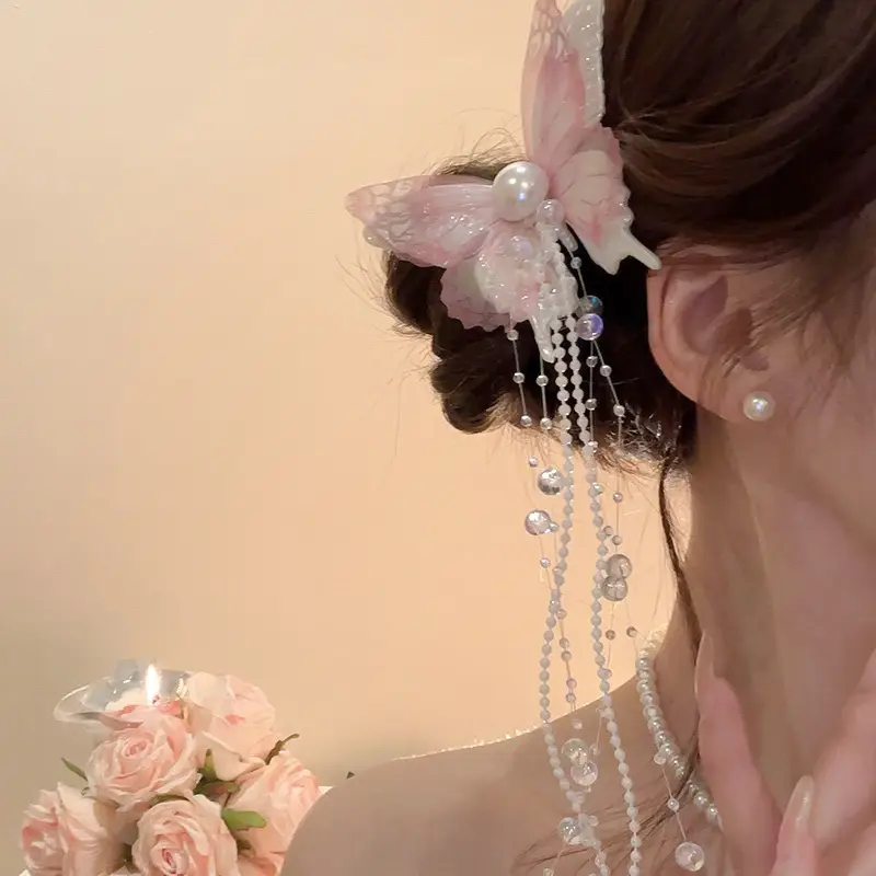 Sweet Pink Bow Pearl Tassel Hairpin for Girls — feature 17