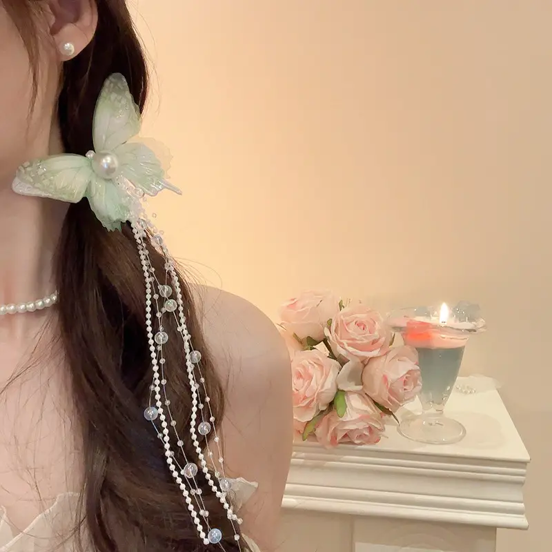 Sweet Pink Bow Pearl Tassel Hairpin for Girls — feature 7