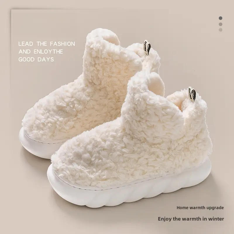 Thick-Soled Snow Boots for Women, Winter Home Use, Warm Confinement Fleece-Lined, Thickeneded Anti-Slip Cotton Shoes for Women to Wear Outside