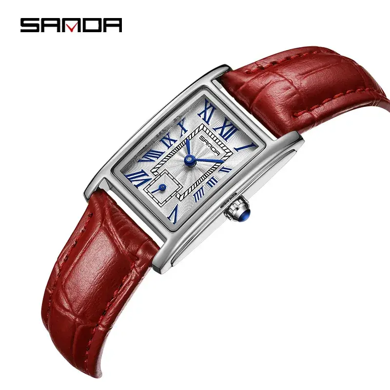 Women's Roman Scale Quartz Watch Red Leather Band