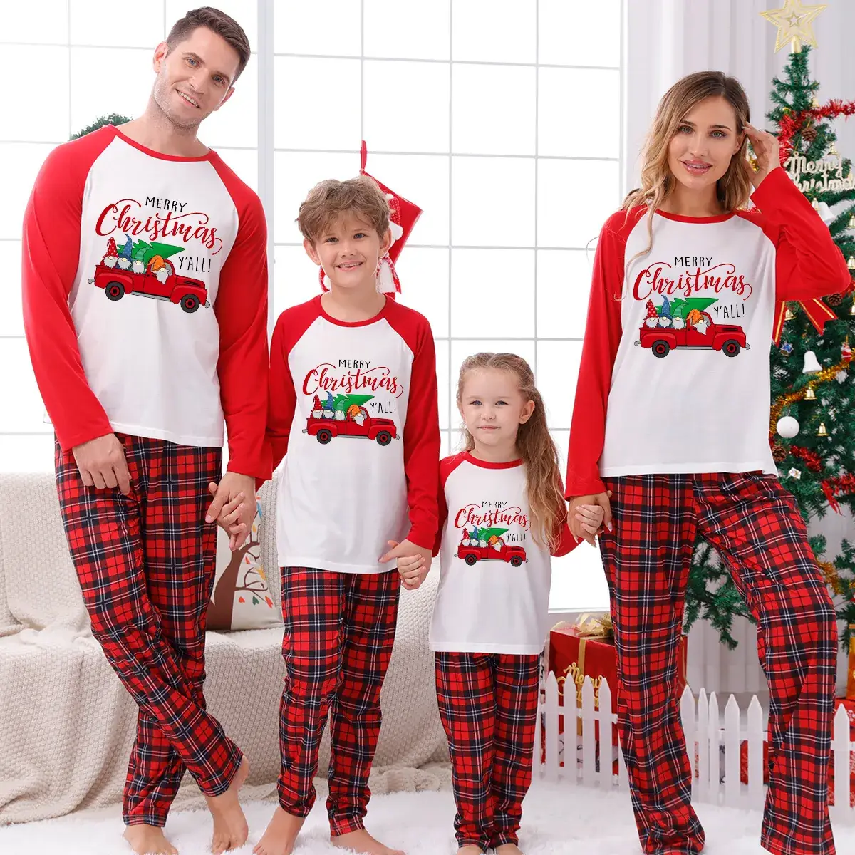 Tianming Christmas Pajama Set Red Plaid Parent-Child Suit - Image 9